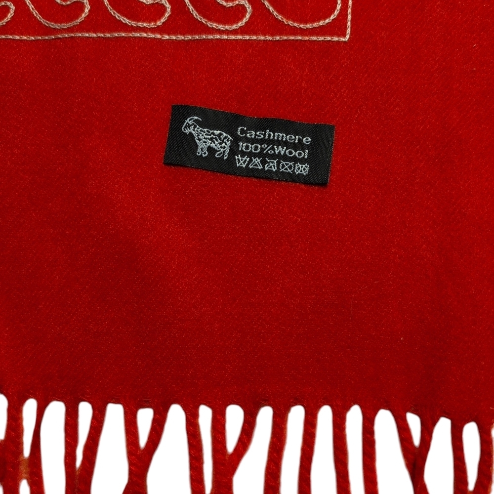 NWOT Cashmere Oversized Elegant Deep Red Embroidered Pashmina - Picture 4 of 4